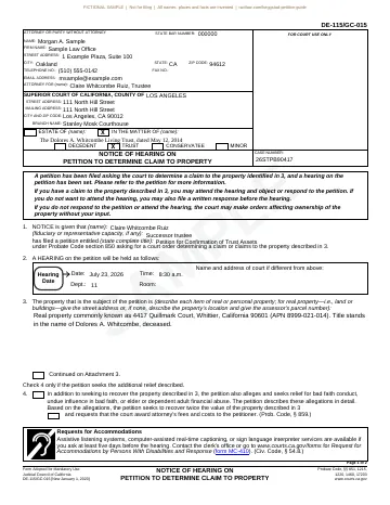 Form DE-115 notice of hearing, filled in