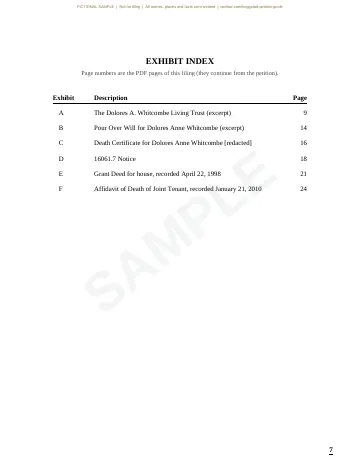 Exhibit index listing Exhibits A through F with filing page numbers