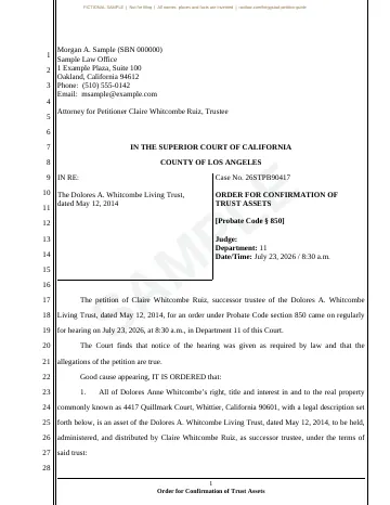 First page of the proposed order
