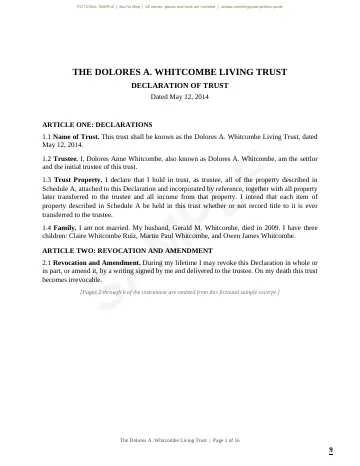 First page of the fictional trust excerpt
